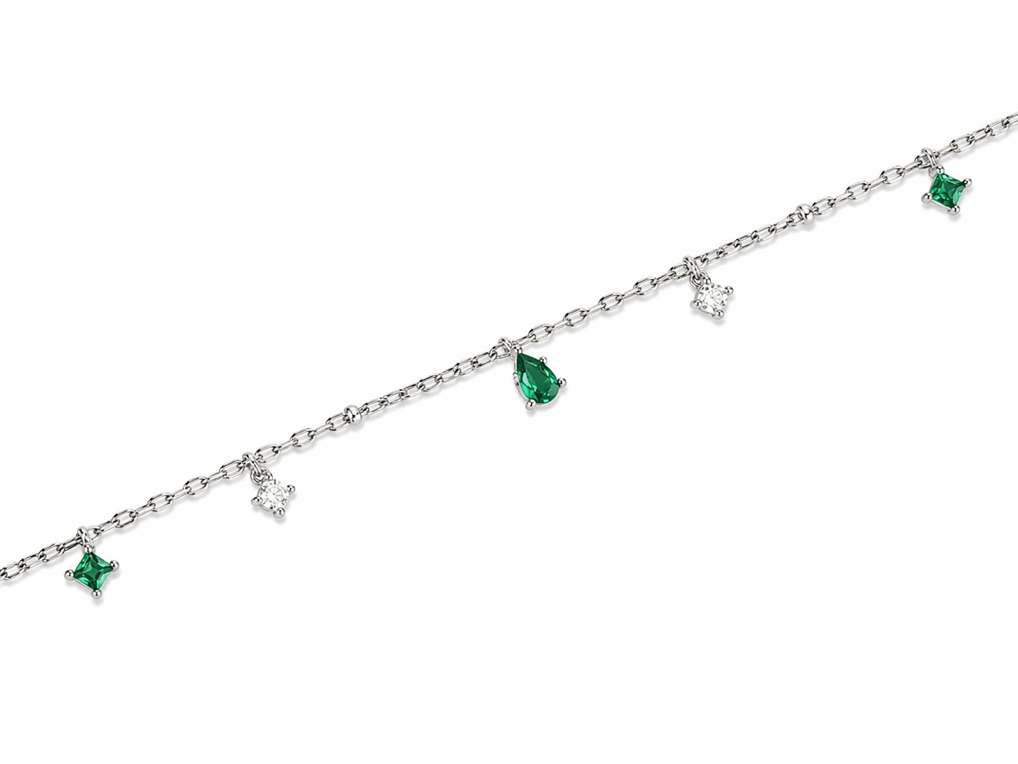 Emerald Drops Necklace Silver