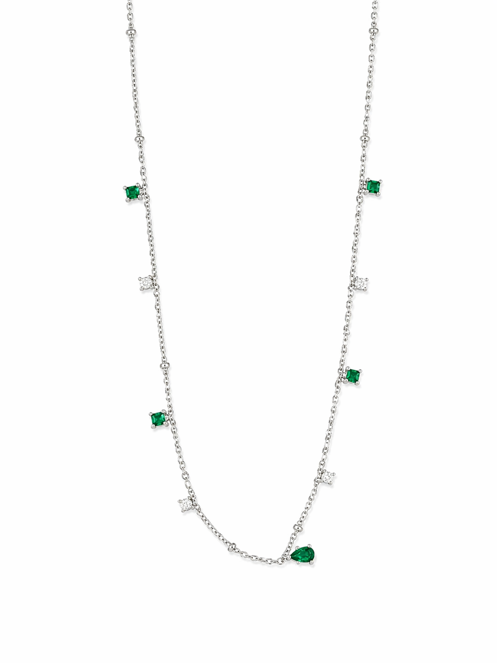 Emerald Drops Necklace Silver