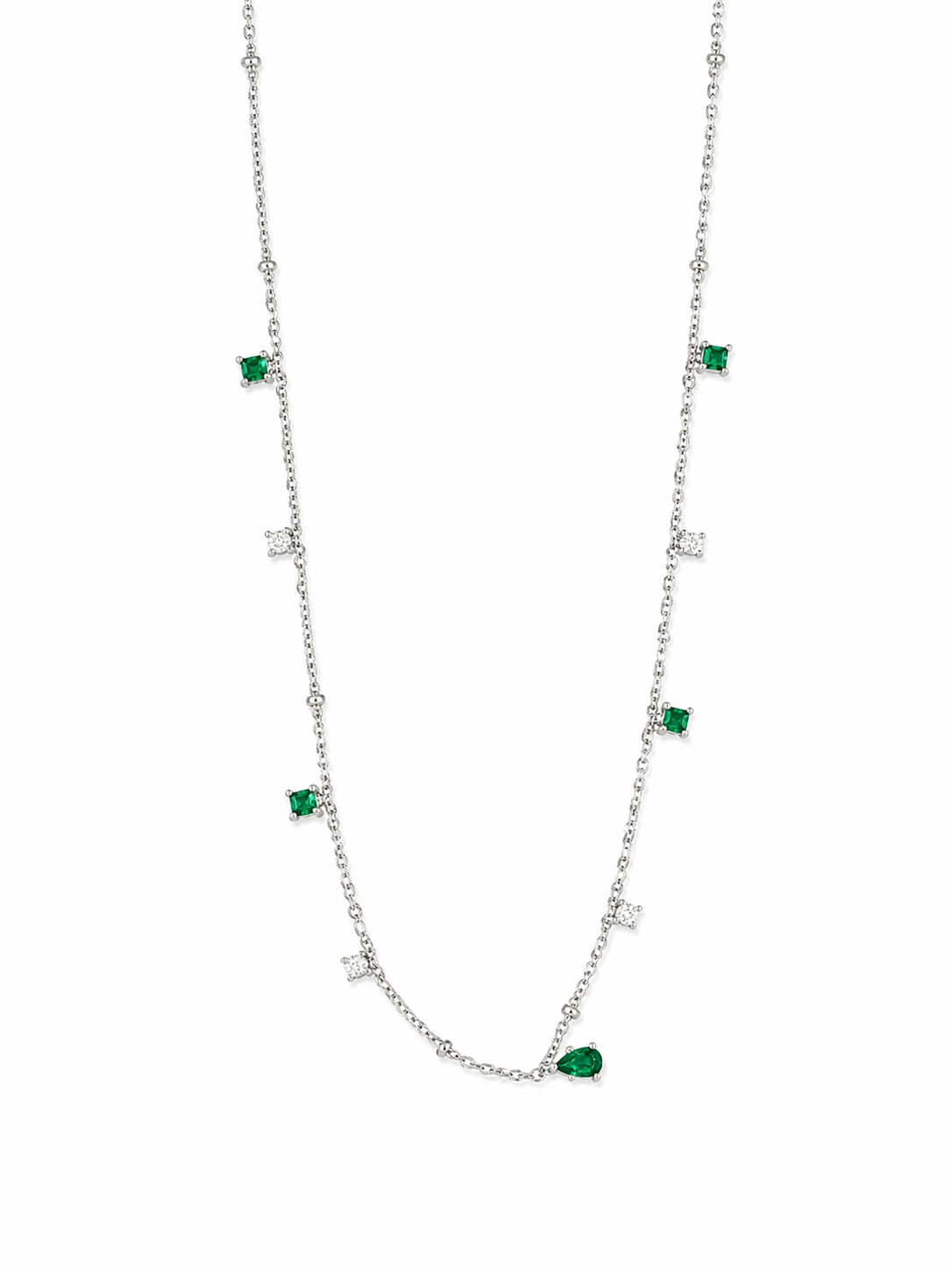 Emerald Drops Necklace Silver