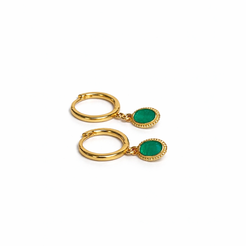 Emerald Gold Hoops